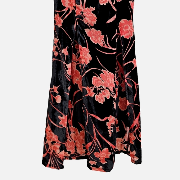 Nwt BCBG Black Velvet / Peach Floral Sleeveless Highslits Maxidress - Picture 9 of 17
